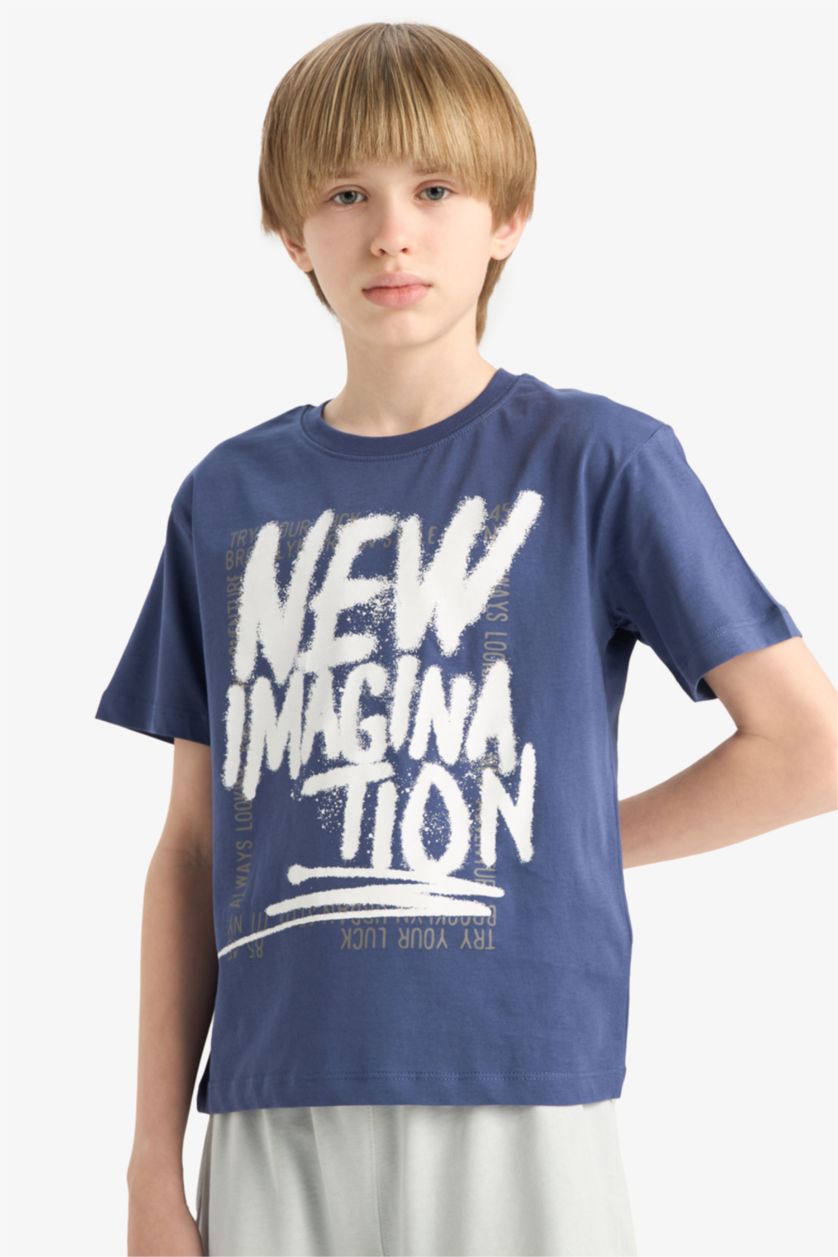 BOYS & TEENS Dark Purple Boy Printed T-Shirt Elastic Waist Shorts 2 Piece Set