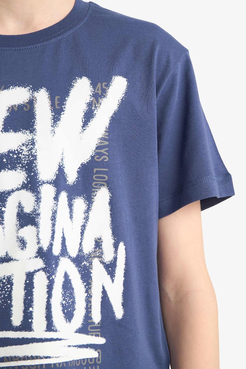 BOYS & TEENS Dark Purple Boy Printed T-Shirt Elastic Waist Shorts 2 Piece Set