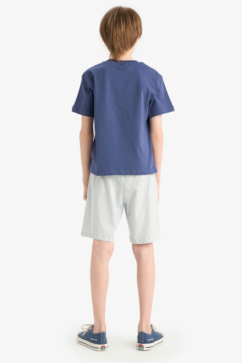 BOYS & TEENS Dark Purple Boy Printed T-Shirt Elastic Waist Shorts 2 Piece Set