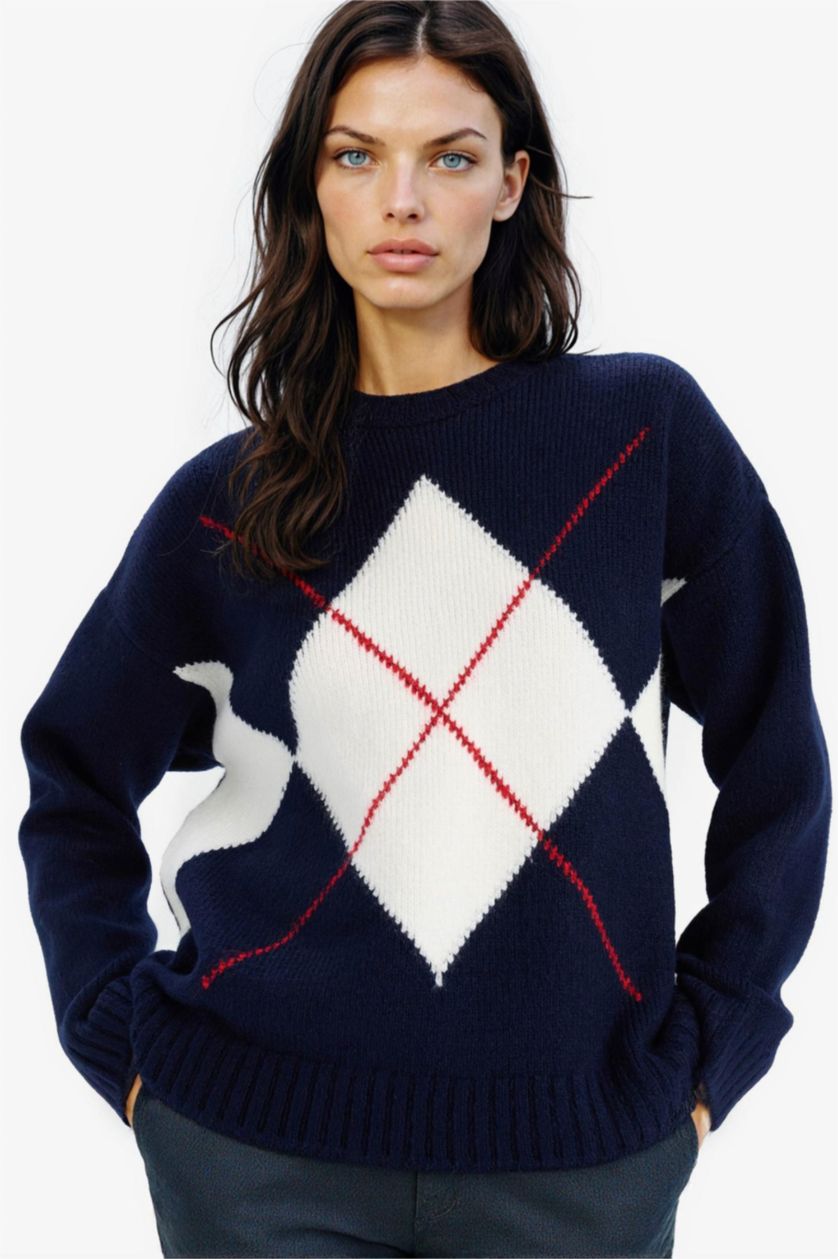 Woman NAVY Oversize Fit Basic Crew Neck Knitwear Pullover