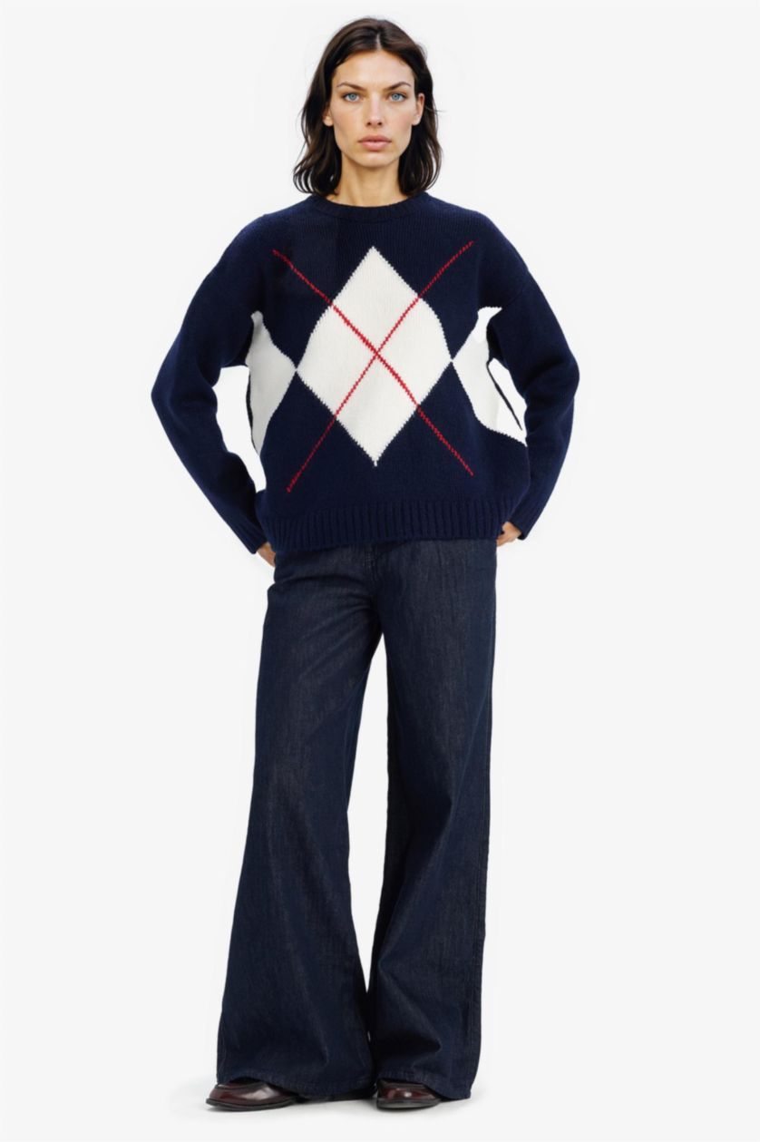 Woman NAVY Oversize Fit Basic Crew Neck Knitwear Pullover