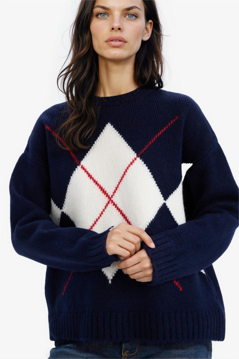 Woman NAVY Oversize Fit Basic Crew Neck Knitwear Pullover