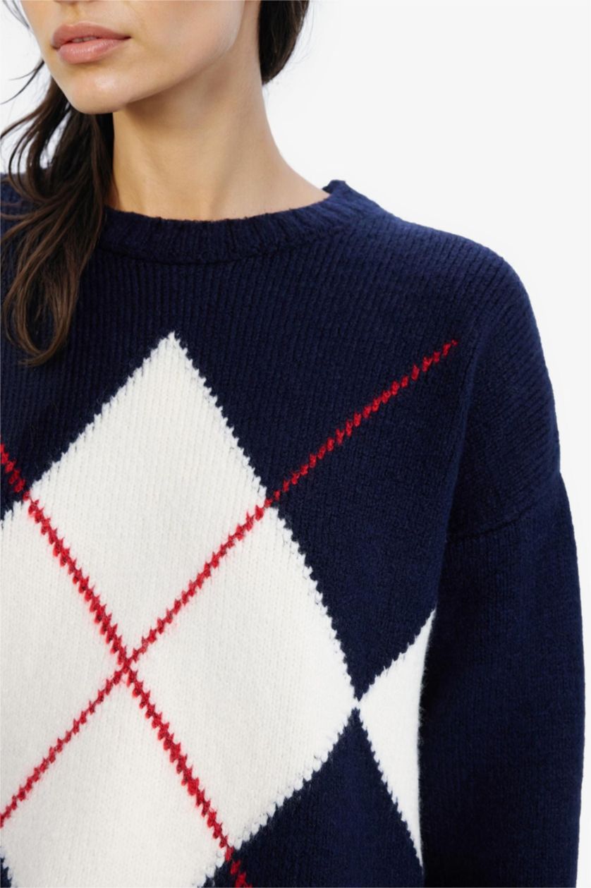 Woman NAVY Oversize Fit Basic Crew Neck Knitwear Pullover