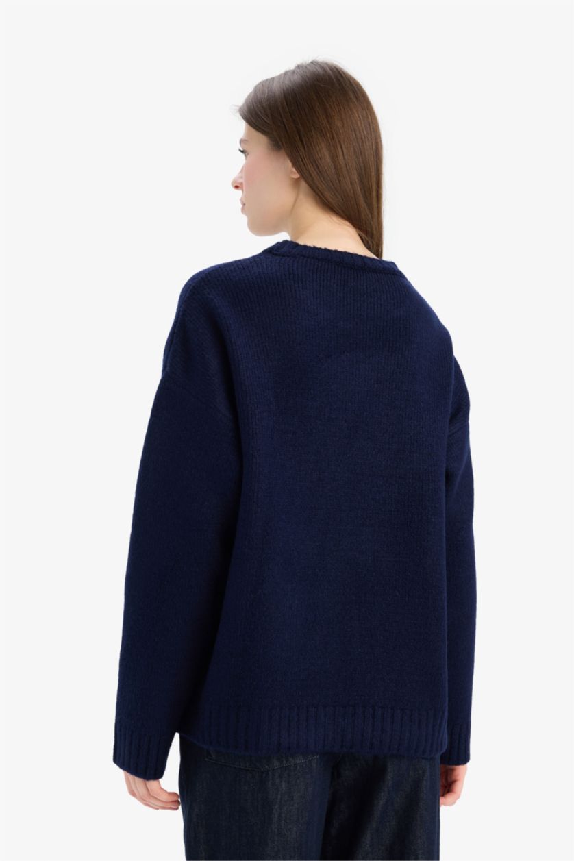 Woman NAVY Oversize Fit Basic Crew Neck Knitwear Pullover