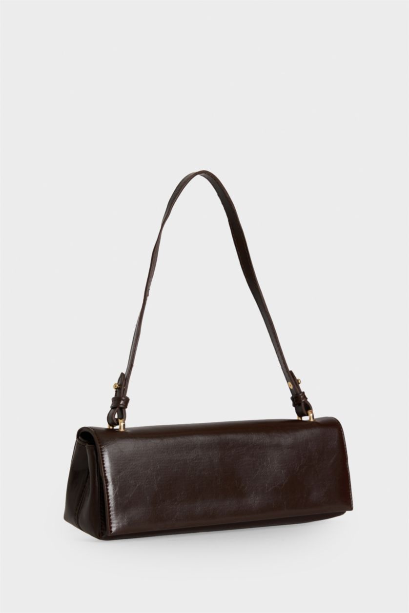 Kadın Koyu Kahve Suni Deri Baget Çanta