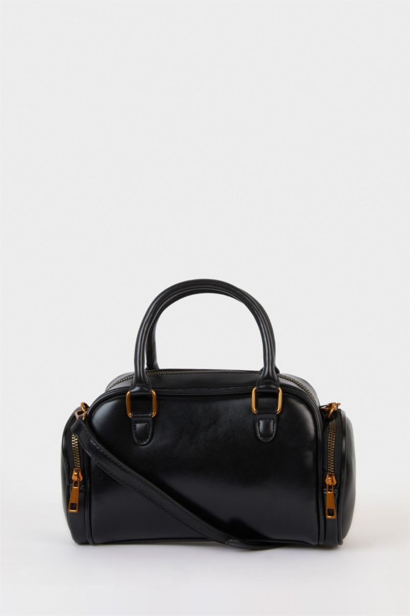Woman Black Faux Leather Crossbody Bag