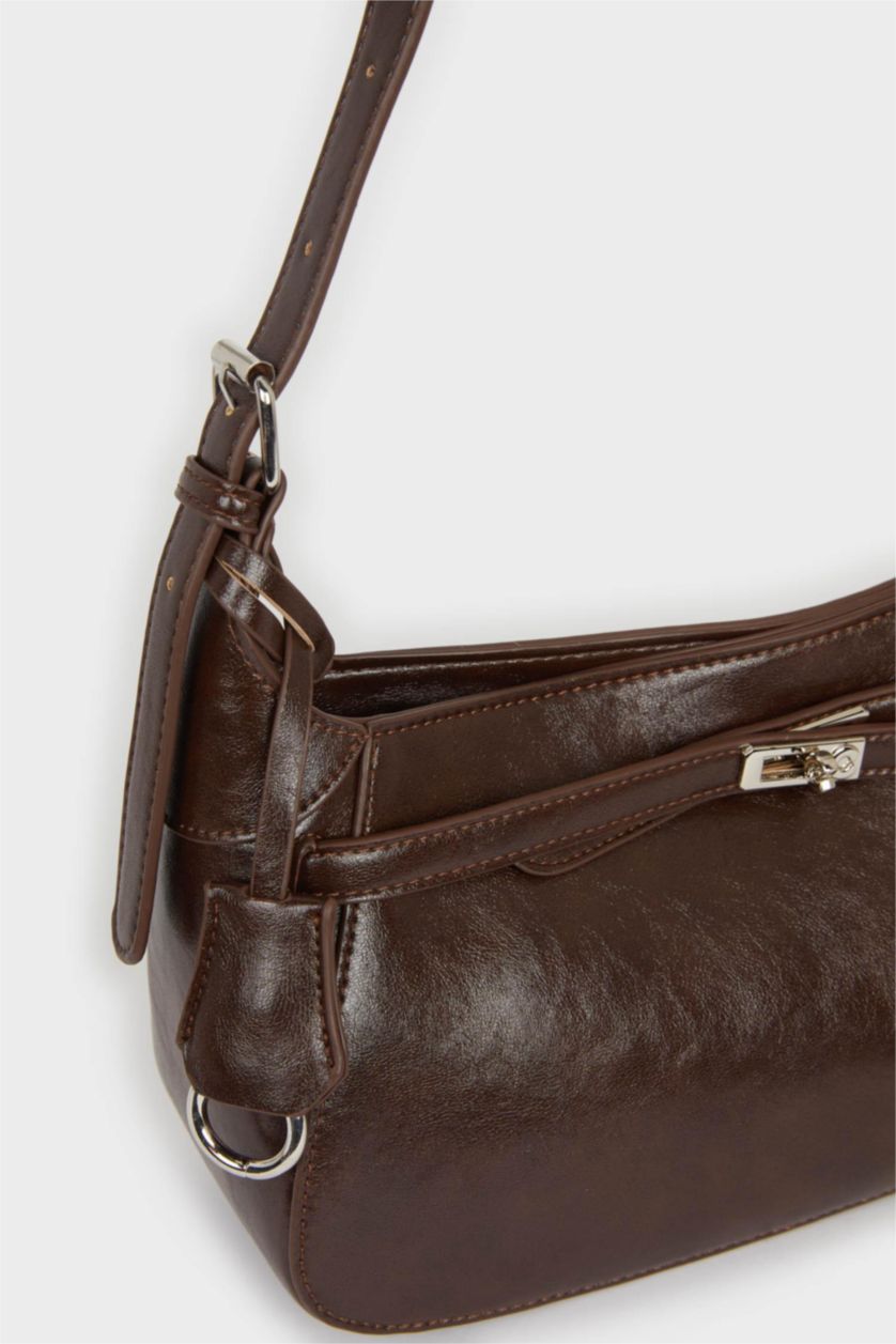 نساء بني غامق Faux Leather Crossbody Bag
