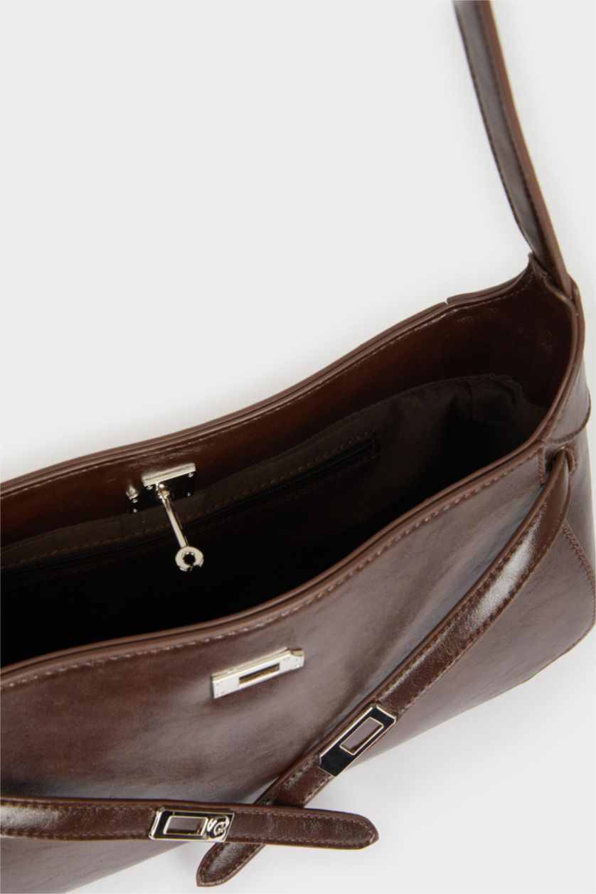 نساء بني غامق Faux Leather Crossbody Bag