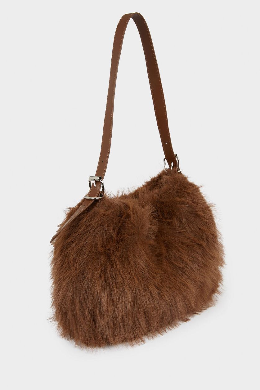 Kadın Koyu Kahve Kadın Pelüş Çapraz Çanta