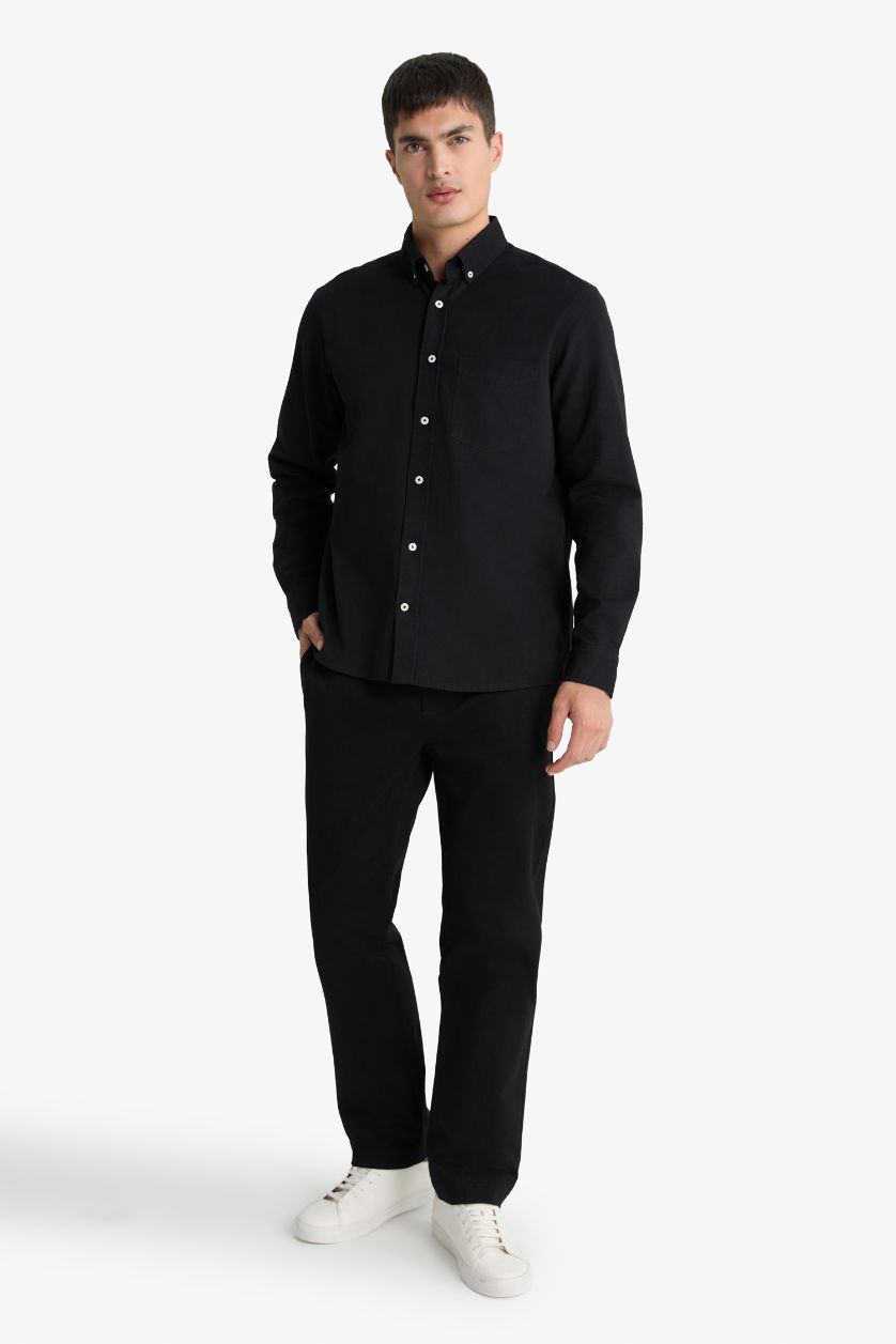 MAN Black Regular Fit Gabardine Long Sleeve Shirt