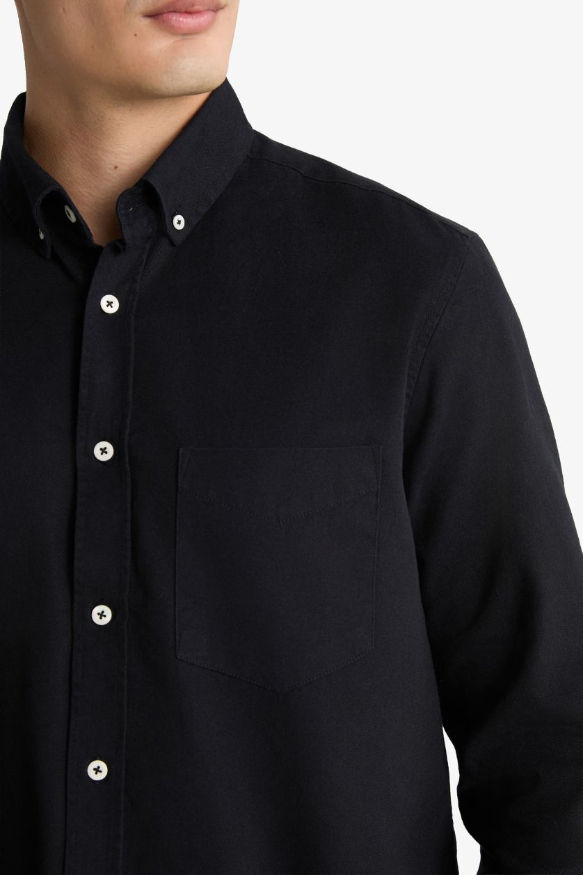 MAN Black Regular Fit Gabardine Long Sleeve Shirt
