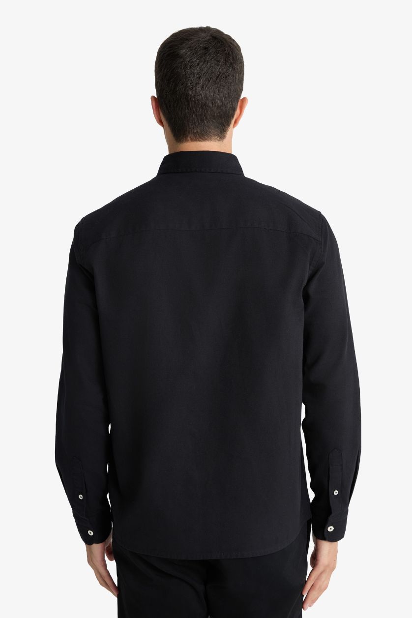 MAN Black Regular Fit Gabardine Long Sleeve Shirt