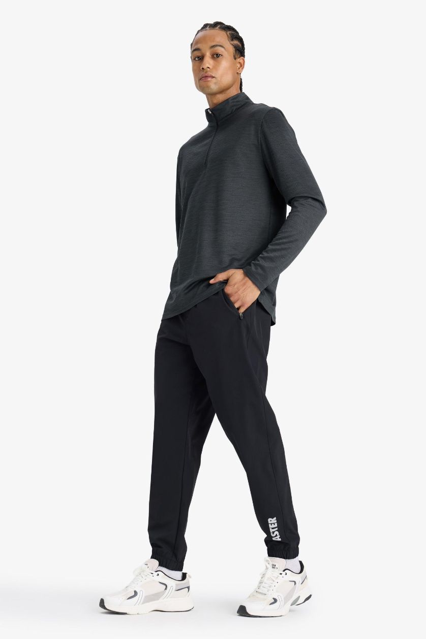 Erkek Siyah Slim Fit Dar Kesim Fermuar Cepli Dokuma Sporcu Jogger Eşofman Altı