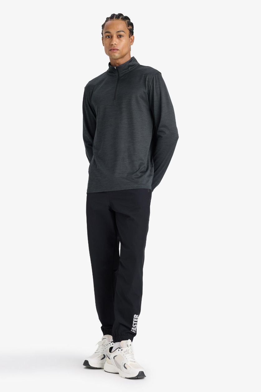 Erkek Siyah Slim Fit Dar Kesim Fermuar Cepli Dokuma Sporcu Jogger Eşofman Altı