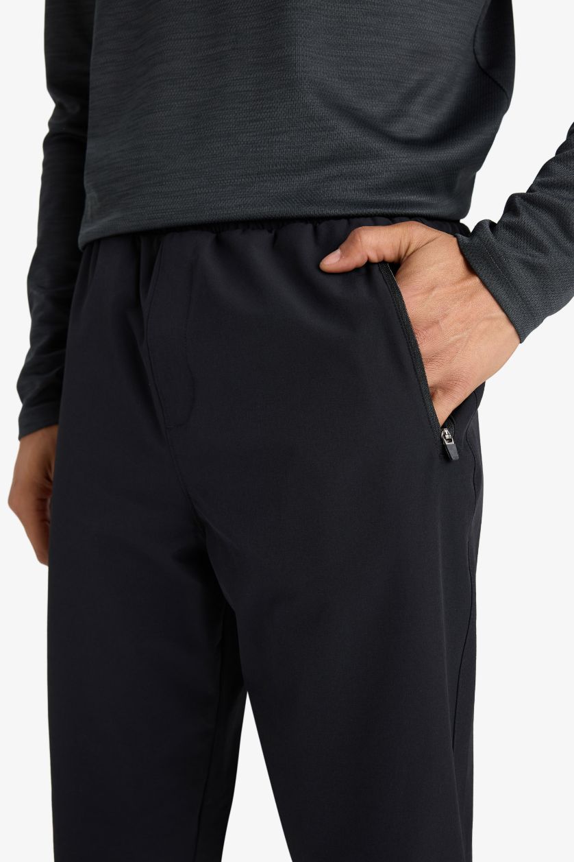 Erkek Siyah Slim Fit Dar Kesim Fermuar Cepli Dokuma Sporcu Jogger Eşofman Altı