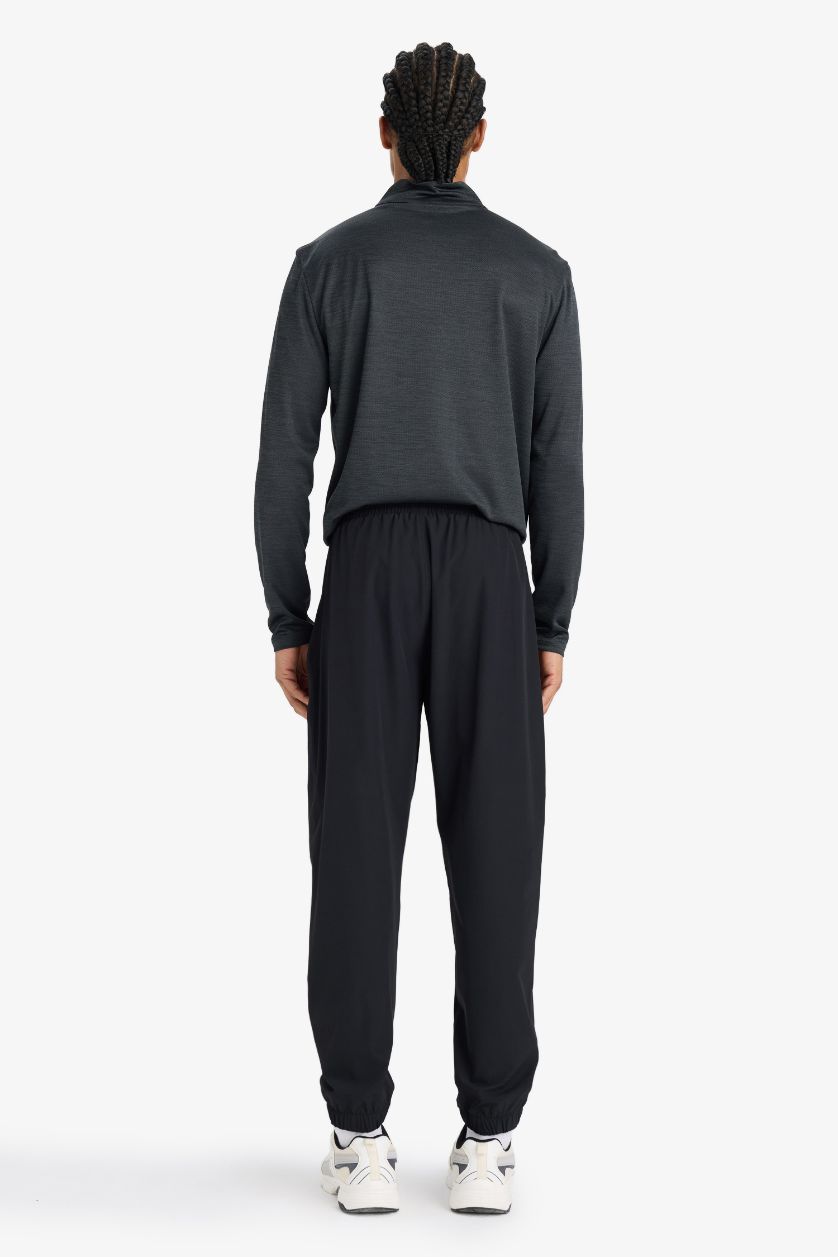 Erkek Siyah Slim Fit Dar Kesim Fermuar Cepli Dokuma Sporcu Jogger Eşofman Altı