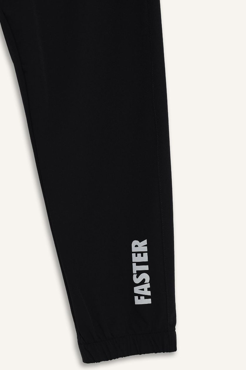 Erkek Siyah Slim Fit Dar Kesim Fermuar Cepli Dokuma Sporcu Jogger Eşofman Altı