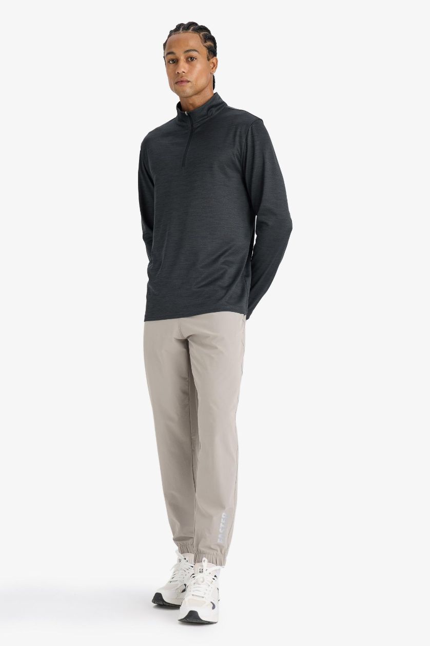 Erkek Gri Slim Fit Dar Kesim Fermuar Cepli Dokuma Sporcu Jogger Eşofman Altı