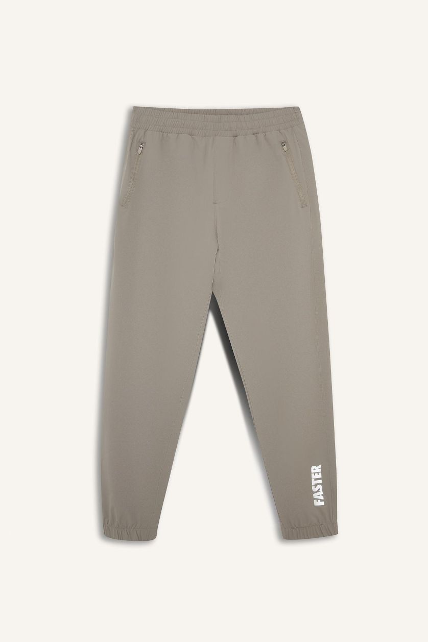 Erkek Gri Slim Fit Dar Kesim Fermuar Cepli Dokuma Sporcu Jogger Eşofman Altı