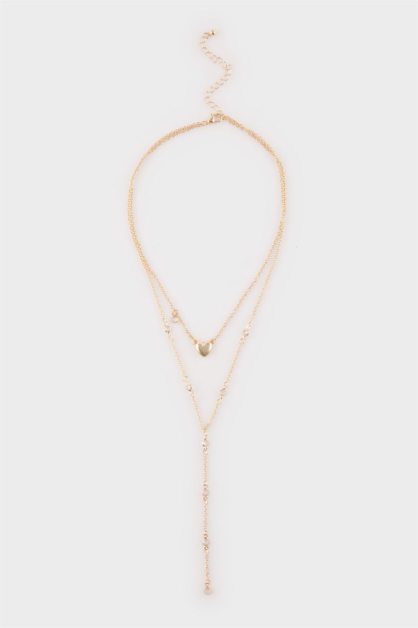 FEMME Gümüş Lot de 2 Colliers dorés Y à cœur pour femme