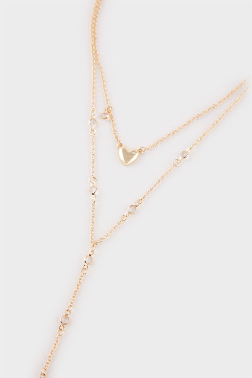 FEMME Gümüş Lot de 2 Colliers dorés Y à cœur pour femme