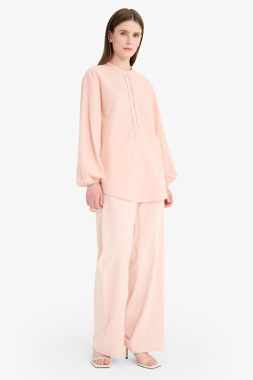 نساء سيموني بنطرون برجل واسع وايد ليج من مزيج الكتان