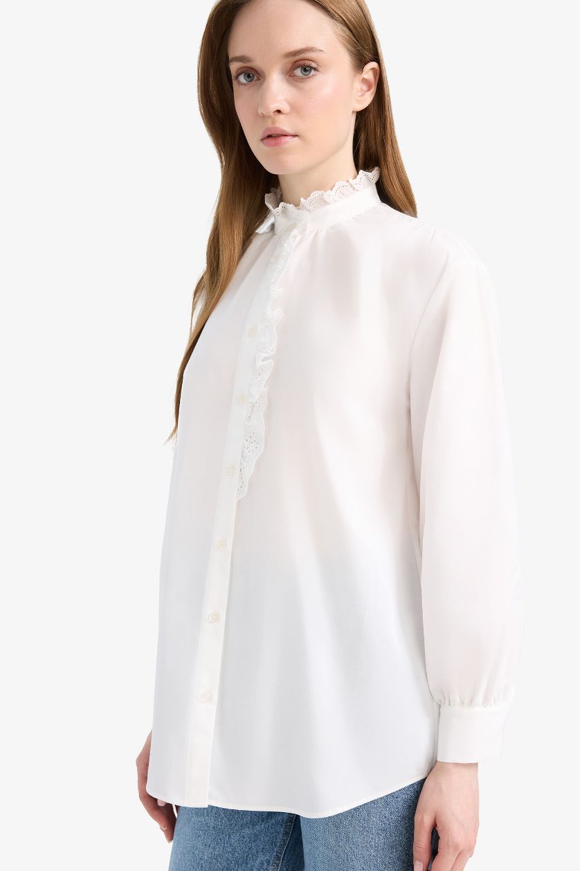 نساء بيج فاتح قميص طويل قطن ردن طويل