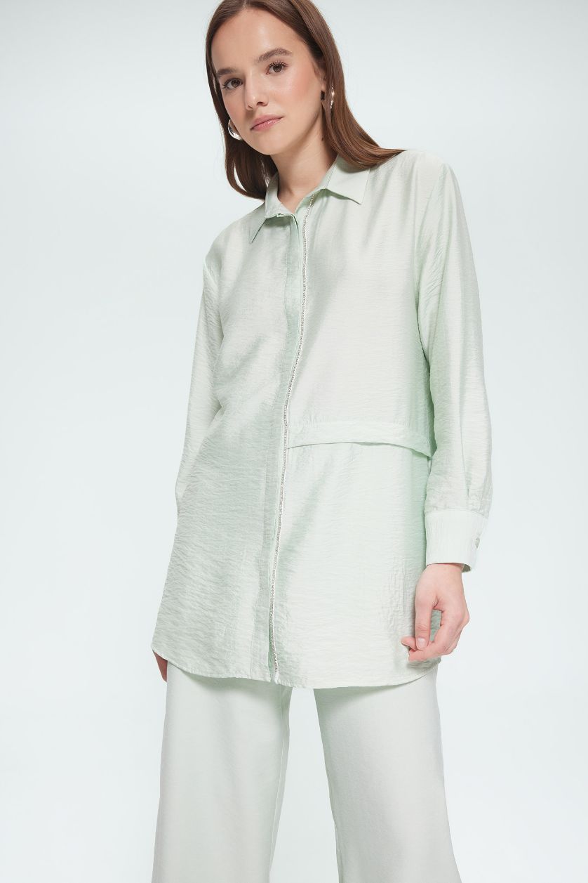 WOMAN Mint Relax Fit Long Sleeve Modest Shirt Tunic