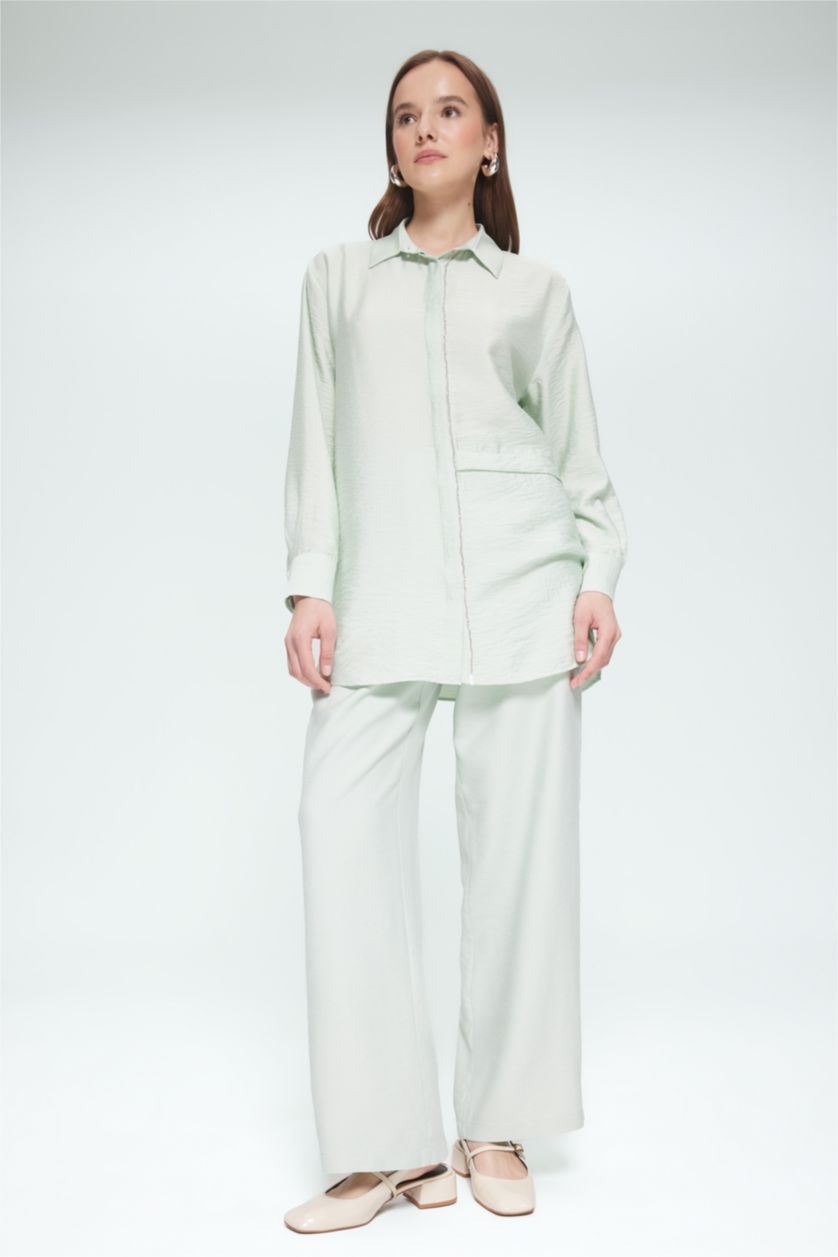 WOMAN Mint Relax Fit Long Sleeve Modest Shirt Tunic