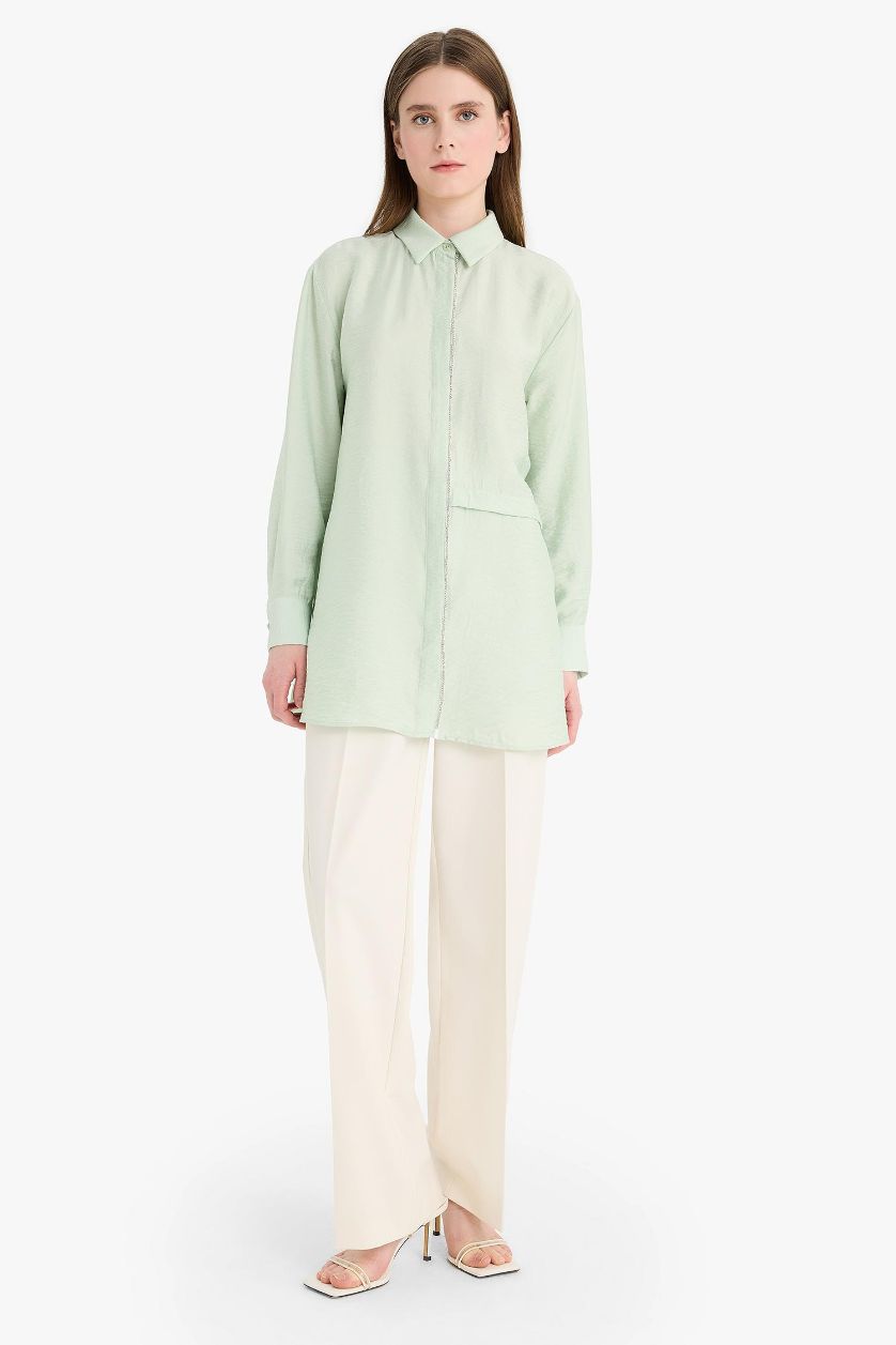 WOMAN Mint Relax Fit Long Sleeve Modest Shirt Tunic