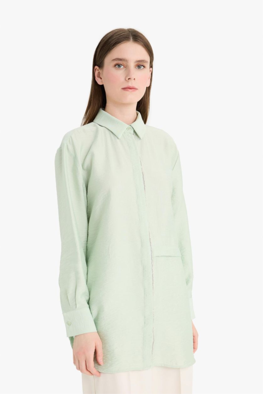 WOMAN Mint Relax Fit Long Sleeve Modest Shirt Tunic