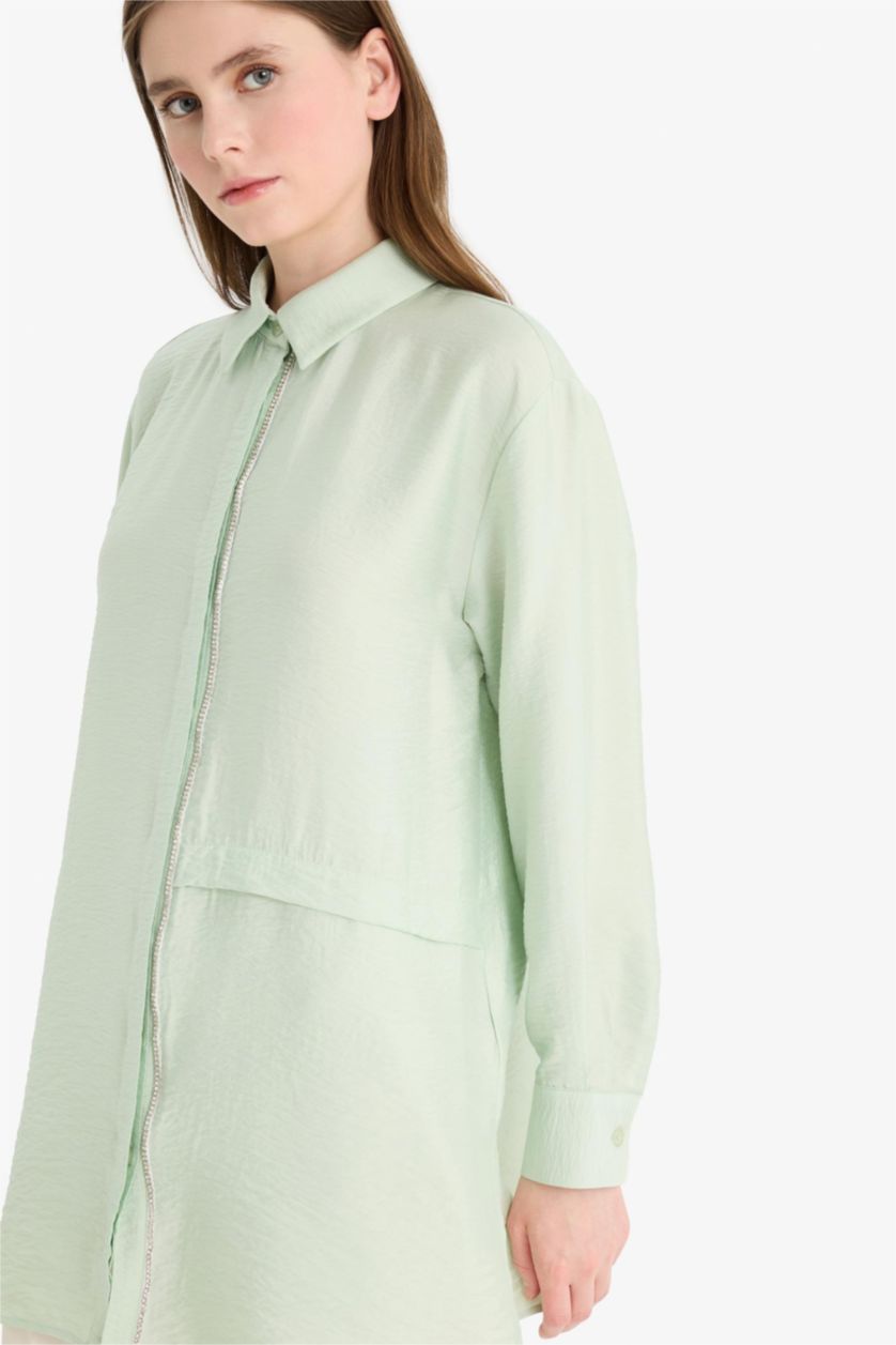 WOMAN Mint Relax Fit Long Sleeve Modest Shirt Tunic