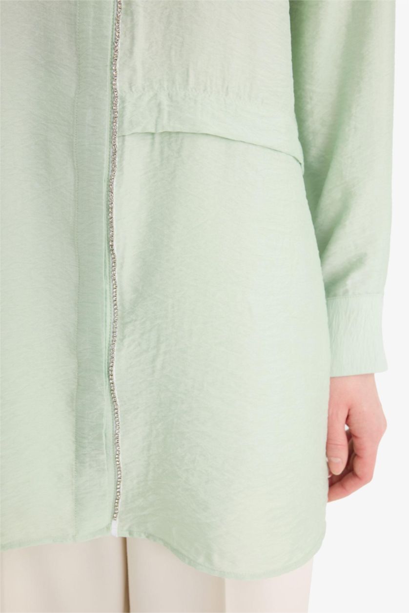 WOMAN Mint Relax Fit Long Sleeve Modest Shirt Tunic
