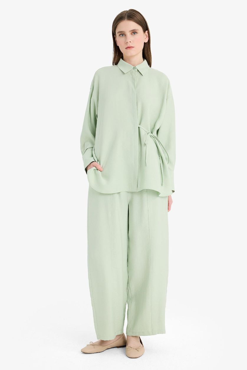 Woman Mint Flexible Waist Basic Modal Trousers