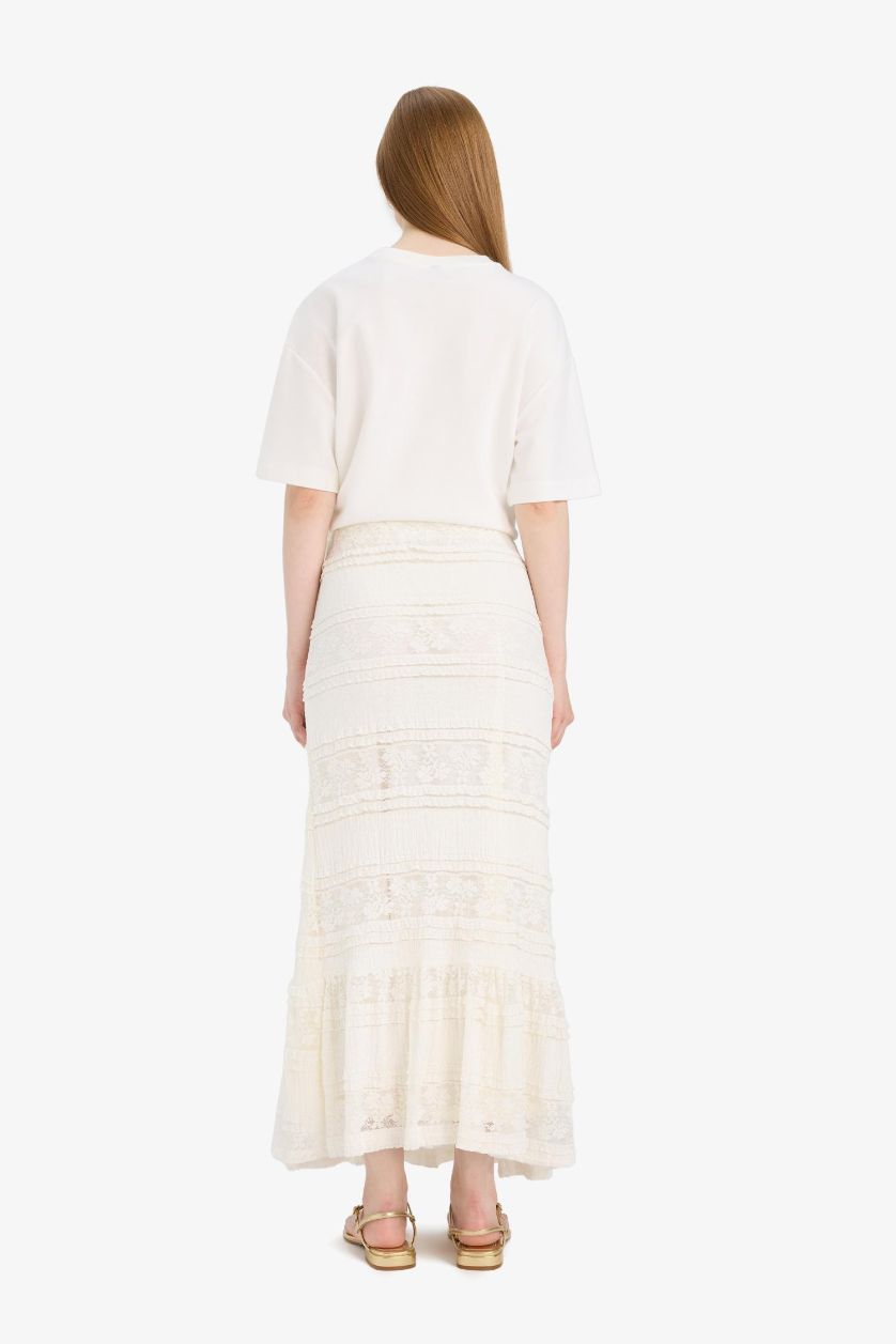 Kadın Beyaz A Kesim Astarlı Dantel Maxi Etek