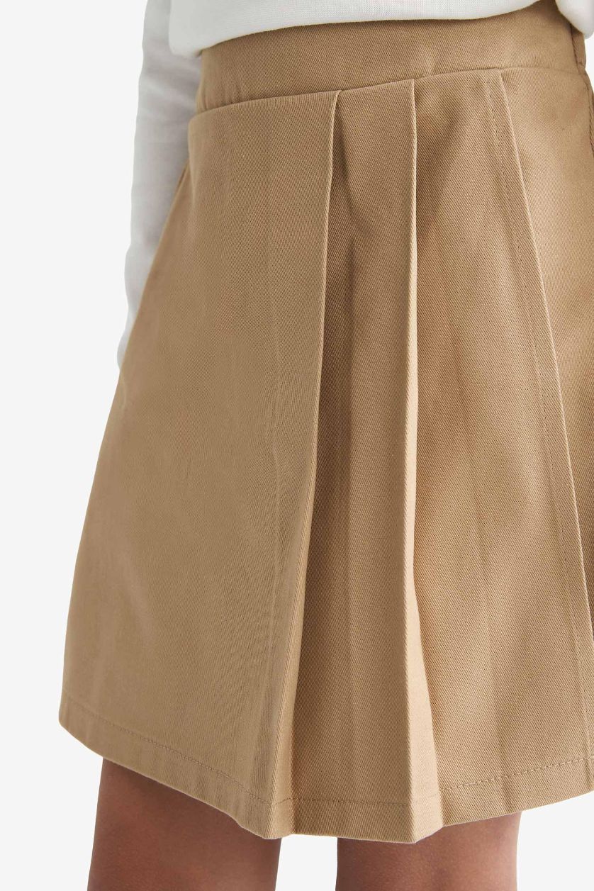 بناتي رملي غامق جيب شورت بناتي بليسيه جبردين وخصر مطاطي