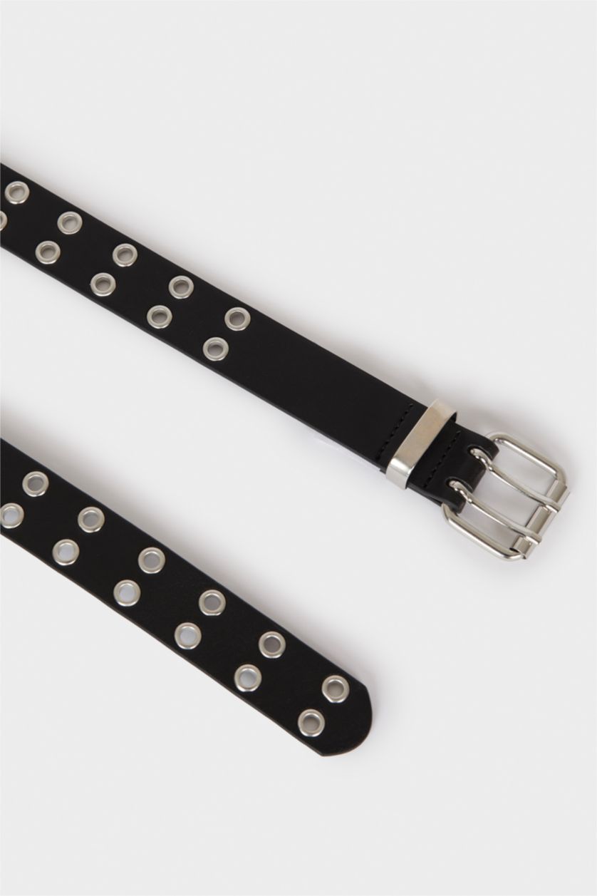 Kadın Siyah Kadın Kare Toka Suni Deri Jean Kemeri