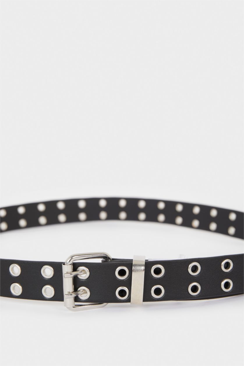 Kadın Siyah Kadın Kare Toka Suni Deri Jean Kemeri