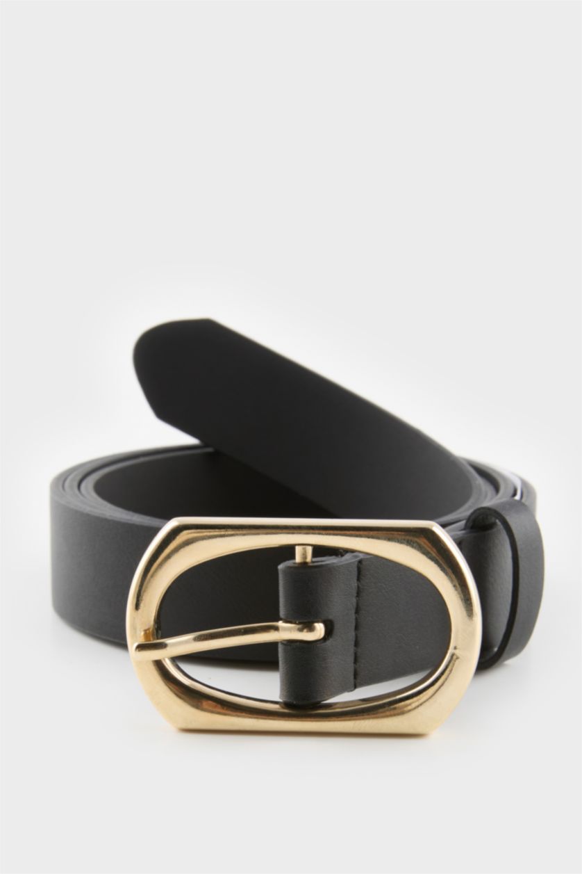 Woman Black Woman Faux Leather Casual Belt