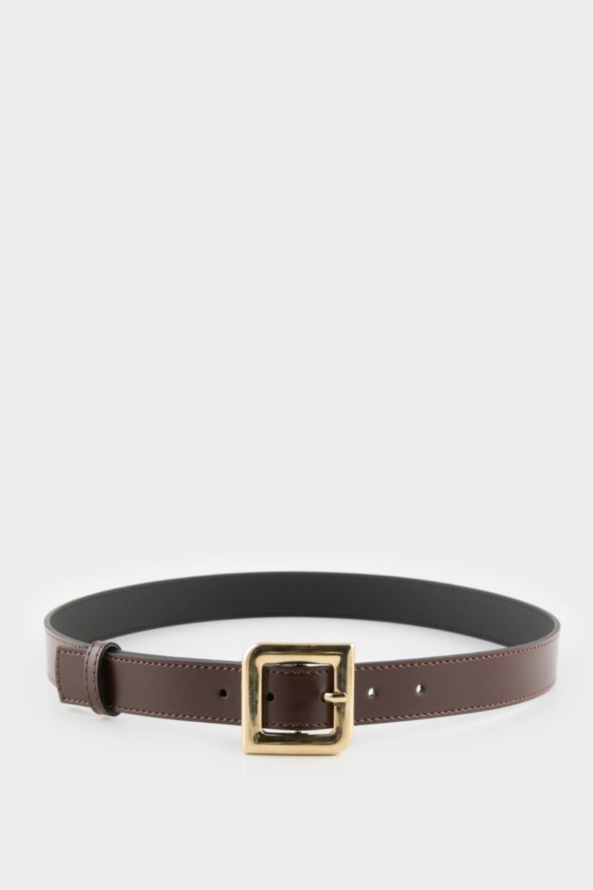 Woman Tan Woman Faux Leather Denim Belt