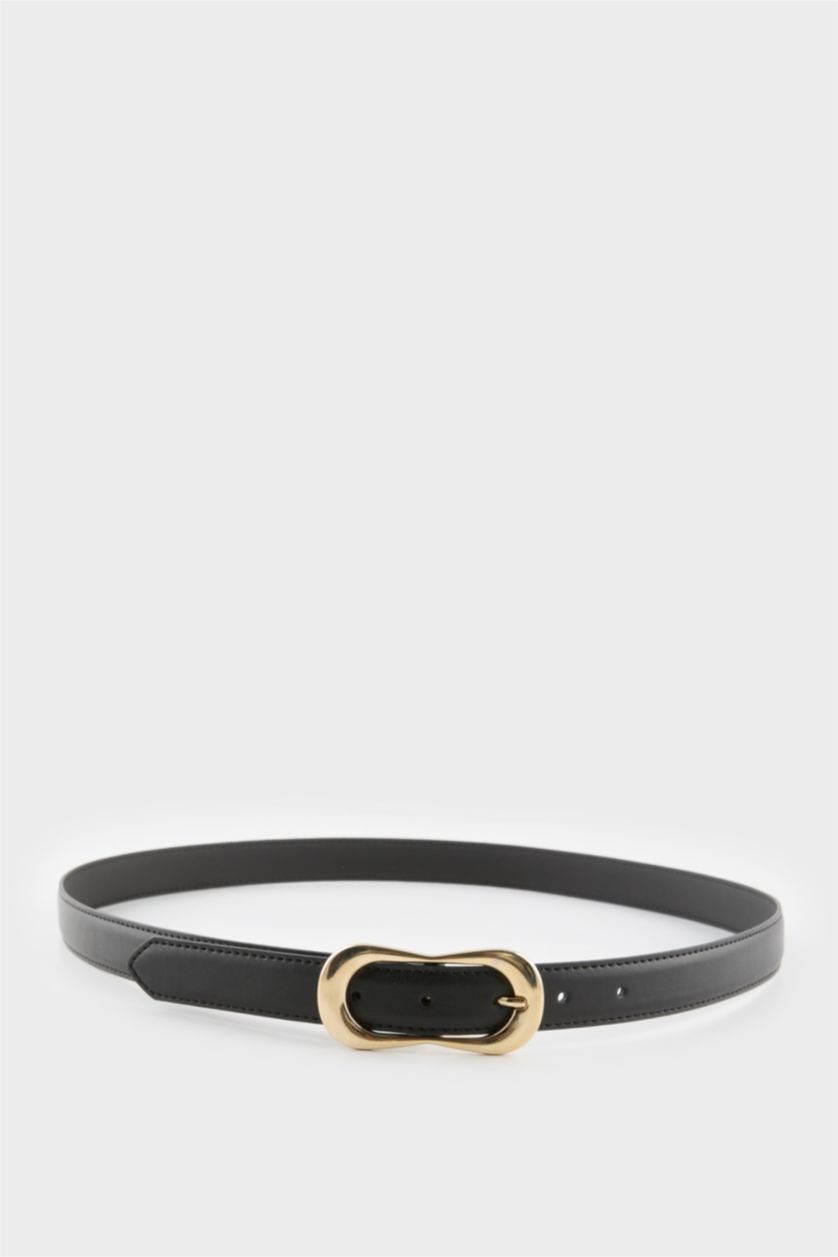 Kadın Siyah Kadın Oval Toka Suni Deri Jean Kemeri