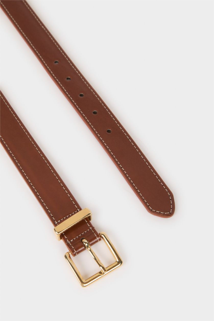 FEMME Marron Ceinture en simili cuir avec boucle carrée pour femme