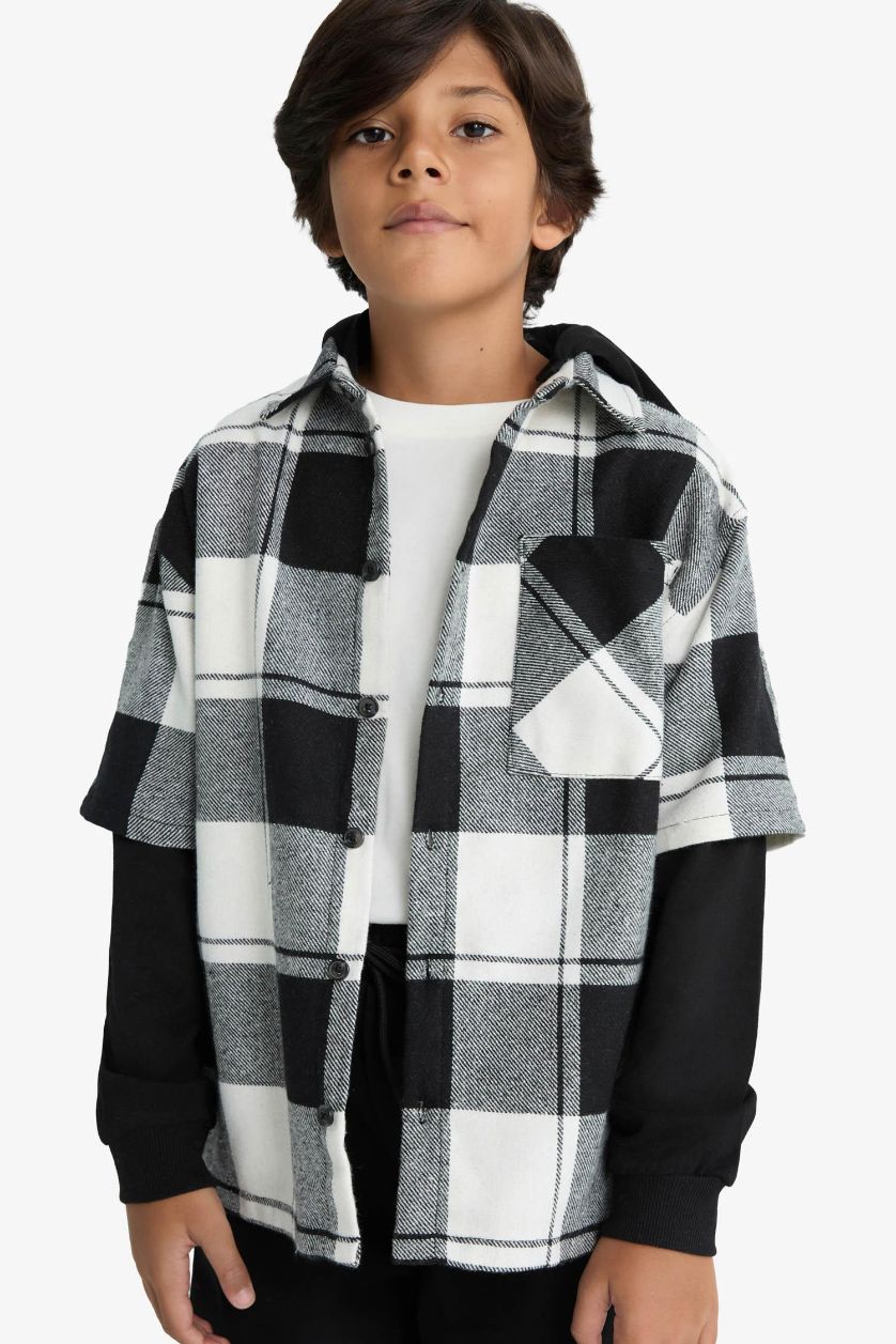 أولادي أنثرا قميص كاروهات اولادي كم طويل اوفر سايز بكابيشون