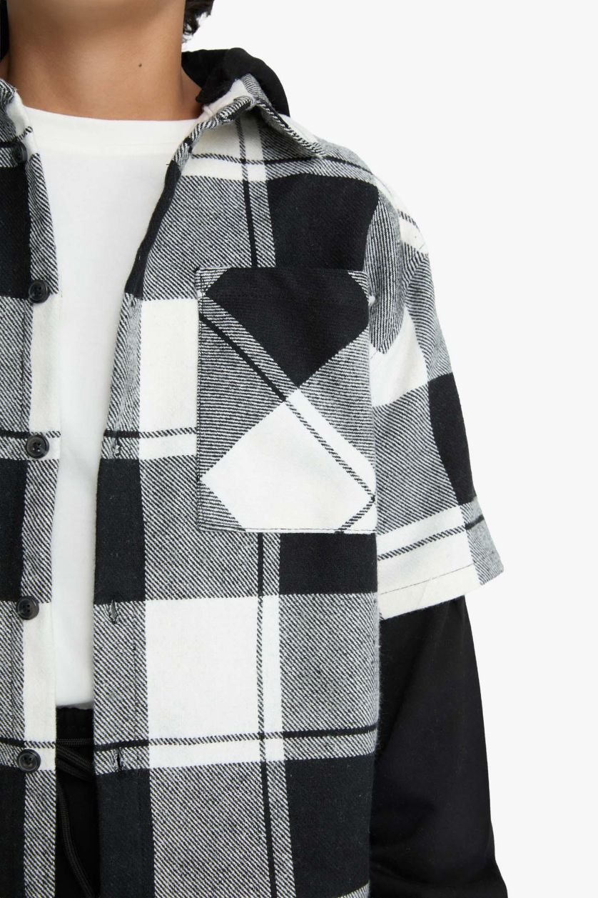 أولادي أنثرا قميص كاروهات اولادي كم طويل اوفر سايز بكابيشون