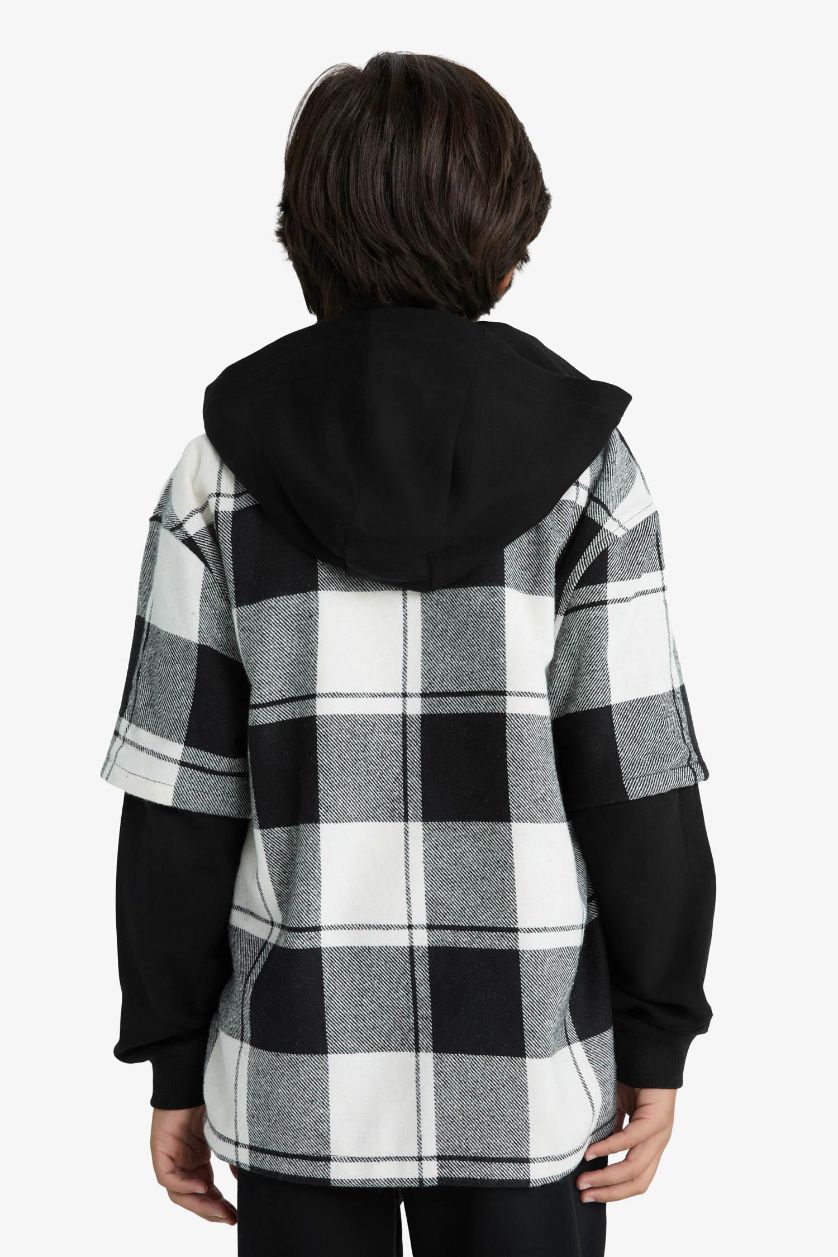 أولادي أنثرا قميص كاروهات اولادي كم طويل اوفر سايز بكابيشون