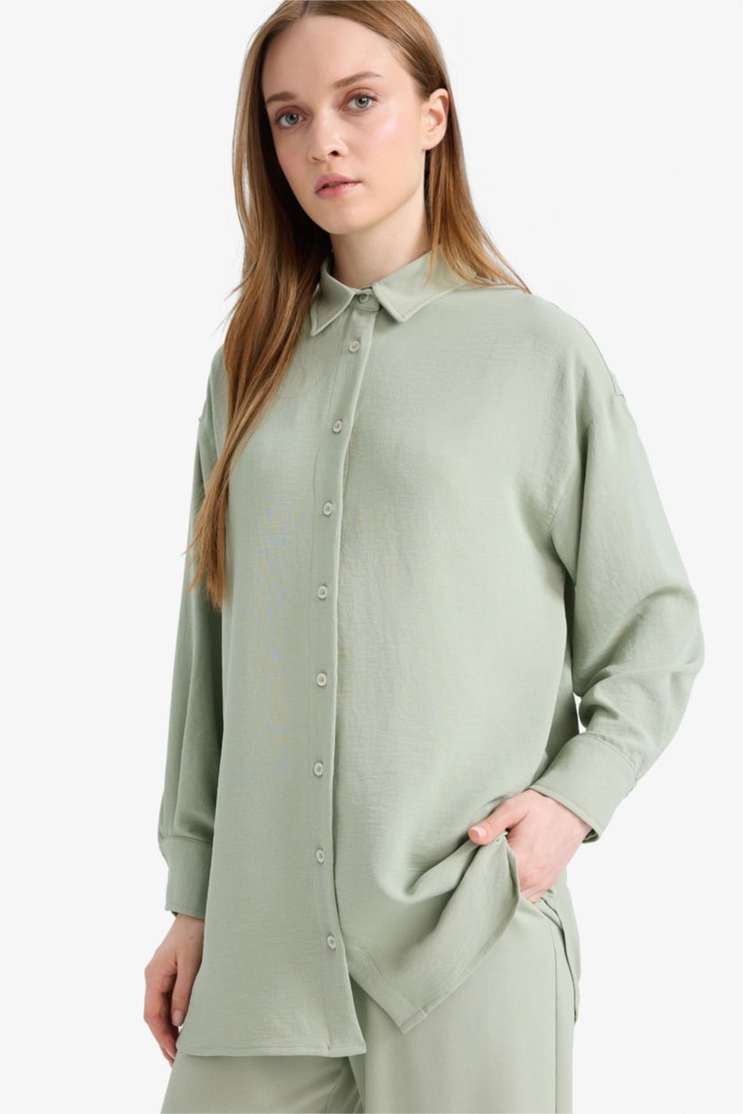 WOMAN Mint Relax Fit Twill Shirt Collar Long Sleeve Tunic