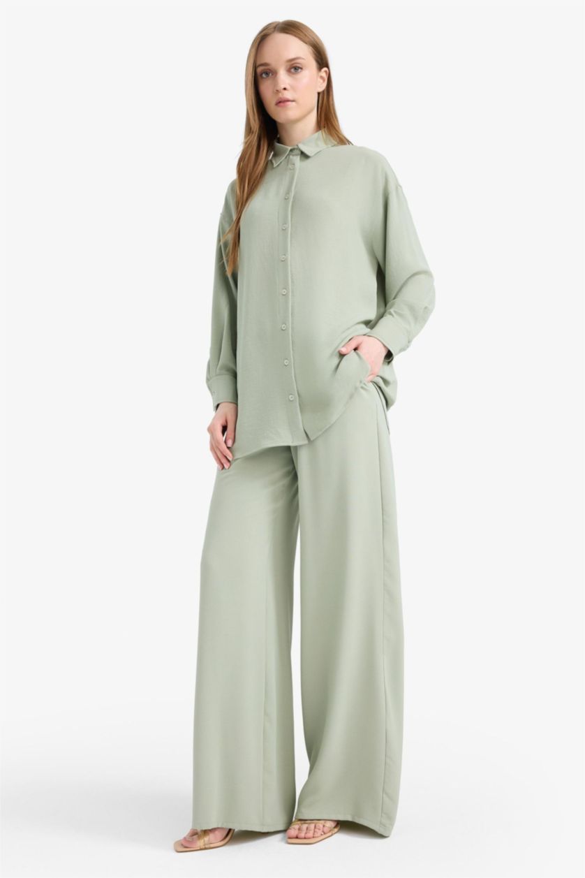 WOMAN Mint Relax Fit Twill Shirt Collar Long Sleeve Tunic