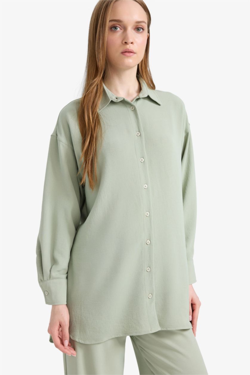WOMAN Mint Relax Fit Twill Shirt Collar Long Sleeve Tunic
