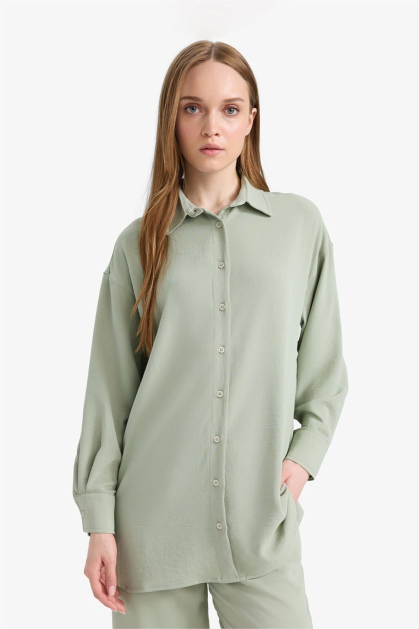 WOMAN Mint Relax Fit Twill Shirt Collar Long Sleeve Tunic