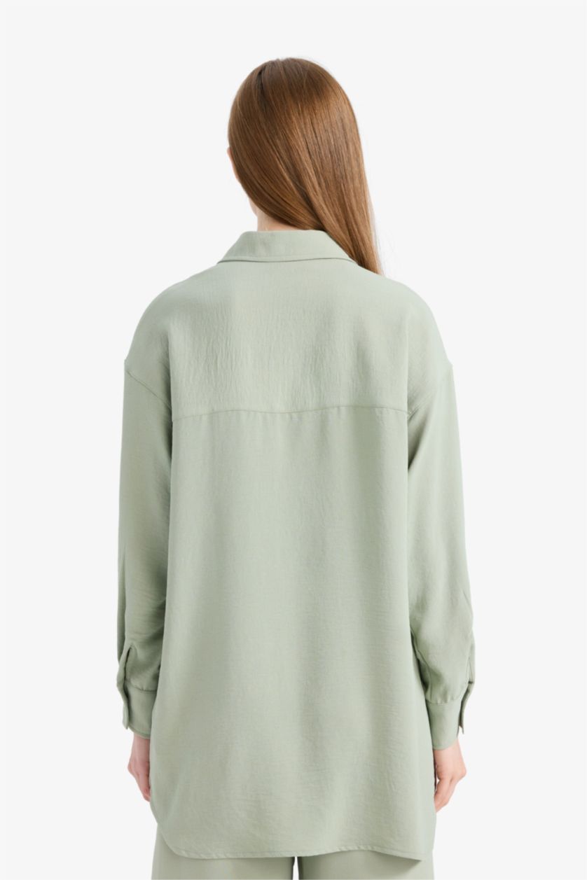 WOMAN Mint Relax Fit Twill Shirt Collar Long Sleeve Tunic